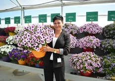 Anna Chernyavsky of Danziger holding the Capella purple Veins. On this dome shaped plant, no PGRs are used.