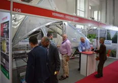 Jacques Maas and Peter Wicke from Belgium greenhouse manufacturer Vermako talking with visitors.