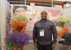 "Daniel Maina of Kimman Roses. His colored gypsophilla's took a center stage at his booth. "The Chinese love this tinted gyps."