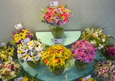 As one of the few companies Dekker Chrysanten didn’t just show their flowers, but also asked famous florists to create bouquets with it. That’s how they want to inspire the partners in the chain to combine santini’s with gras and roses, for example. “We want to show what else is possible with our product.”