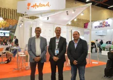Hardy Jepsen of Danish Clean Water, Martin Helmich of Hoogendoorn and Mauricio Yanez of Solpack in front of the Holland booth.