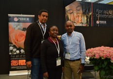 Paul Wekesa, Mercy Njugua and Boniface Kiama of Panocal, presenting the Belle Rose. In the coming weeks, they are expanding the ha of this variety.