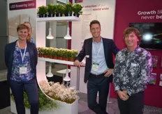 Marielle de Jong, Ries Neuteboom and Wilco Verkuil of Philips. Philips shows its LED Flowering lamp.
