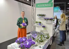 Corina van der Heiden of Dutch growers association Addenda. They promote campanula and hebe grown by Dutch growers. They are exhibiting at the exhibiting for the second time and Since their first participation, their growers increased their market share in Italy.