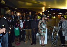 Wednesday night, the Dutch embassy orgnized a feast for primarly the Dutch exhibitors, their relations and those visiting the show, in a hotel right next to the Oshwal center (the venue the exhibition was held). On the photo Ingrid Korving, Agricultural Counsellor for Kenya and Tanzania, is welcoming the guests.