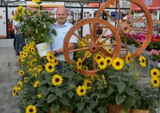 Robbin van der Berg from Syangenta together with the Sunfinity, a richly brenching sunflower. This year, Syngenta launched over 170 new varieties, an all time record