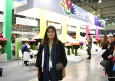 Cristina Uricoechea of Asocolflores representing Colombian companies at their pavillion named Flowers of Colombia.