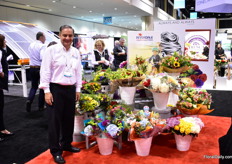 Luis Balcazar of Riverdale Farms. They grow flowers in Colombia and sell them to Europe and the US. In the US, they supply supermarkets. The bouquets are made in Colombia and 90 percent of what they sell is grown at their farm.