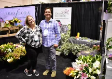 Beth Hartman and Mike Mooney of Dramm & Echter. They are a local California flower grower of gerberas, Oriental and LA Hybrid lilies, succulents, and hybrid tea and spray roses in coastal San Diego. According to Beth, the garden style spray roses are very popular at the moment.