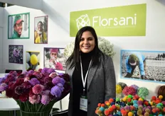 Belen Garcia of Florsani with the Scoops on the left and tinted scabiosa on the right, their newest product. 