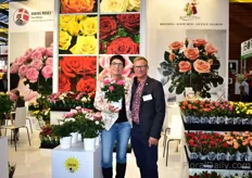 Rosa Eskelund and Harley Eskelumd. Rosa holding one of her new fragrant potted roses. "Next to the fragrance, it also has big flowers and the plant keeps its flowers." In 2019, it will be on the market in small quantities and cuttings will be available for growers to trial.