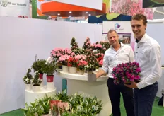 Fabian Noordermeer and Luc van der Sar of Van der Voort. In Essen, the grower presented, among others, the azalea Himalaya, which stands out with its shape and multitude of flowers.