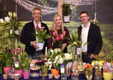 Peet v. Os, Felicia vd Weiden and Daan Vermeer of Van den Bos Flowerbulbs. They show their concept 'Party' to all hungry visitors of this years IPM.