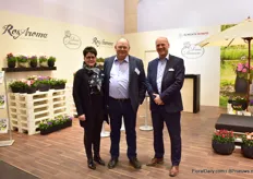 Birgitte Toustrup Andersen, Torben Moth Madsen and Torben Ryg of Rosa Danica. This year, they presented some new Kordana pot roses, some new scented roses and a new campanula; Ice Blue.