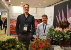 Noud Visscher and Feddie Kirsten of FreshCap. They grow 300 “Cape” varieties in South Africa and their main product is the protea. All their varieties are grown on a total acreage of 60 ha and supplied all over the world.