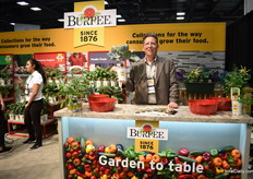 Tim Duffin of Burpee presenting Brussles Sprouts Redarling, a product introduced at the CAST. It produces red-purple Brussels sprouts which are said to have a sweeter flavor than most green varieties and are a rich source of Vitamin C and folic acid. On top of that, it is a high-yielding plant that stands up to cool nights and frosts.