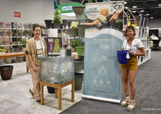 Stacey Rumpf and Claire Ting with Cti presenting the flow pot, a winner of the Retailers Choice Awards. This pot is made out of a collection of ocean-bound plastic from various parts of the world.