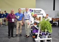 Wouter Zieck of the Dutch based Desch Plantpak visiting the booth of Summit Plastic Company. In the picture together with Robert Gump (left) and John Colling (right). These companies engaged in a joint venture in 1999 and the result was the 2001 launch of JānorPot, a division ofSummit.
