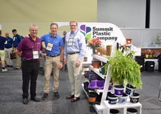 Wouter Zieck of the Dutch based Desch Plantpak visiting the booth of Summit Plastic Company. In the picture together with Robert Gump (left) and John Colling (right). These companies engaged in a joint venture in 1999 and the result was the 2001 launch of JānorPot, a division ofSummit.