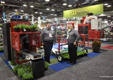 Jesse Case and Jm Perkins of Agronomix presenting the Revolver trimmer (left) for trimming of hanging basket plants and the Electric EZ cut trimmer (right) for trimming pots plants.