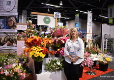 Deanna Bray of KB (Kitayama Brothers) Flowers, a family owned farm that was founded in 1948, exhibiting at the American Grown pavilion. They grow several types of flowers and According to Bray, they are the only grower that grows stem gardenias. The US is their main market, but they also export to Canada and Hawaii. With their own flowers and some imported flowers from South America, they also make bouquets.