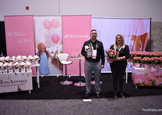 Tobias Smith and Arianne Spittler of Westbrook presenting 2 of their new products; RosAroma of German breeder Kordes and kalanchoe Maxi of Danish breeder Knud & Jepsen. At the show, they received positive reactions for both varieties. "They are interested in the scent of the RosAroma and the large flowers of the kalanchoe Maxi caught the eye of many." Besides these products, Westbrook growers many more potted roses, as well as violets, succulents and foliage in their 800,000 sq. ft. greenhouse. 