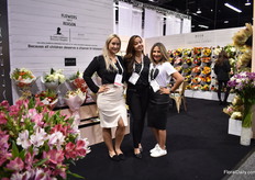 Melessa Arbelaez, Veronica Acevedo and Lina Aust of Galleria Farms, a grower, importer and distributor of chrysanthemums, hydrangeas, roses peony and more. They own 2 farms in Medillin and Bogota. According to Aust, they are the pioneers and experts in color enhance products and they were the first company that introduced the hydrangea to the mass market retailers. "It is now in the top 5 best selling floral items."