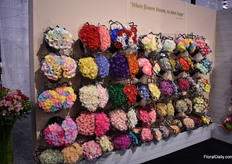Some of the color enhanced flowers at the booth of Galleria Farms.
