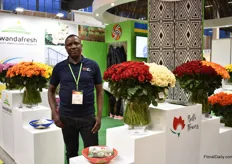 Victor Omuga of Bella Flowers, a rose grower in Rwanda. They grow 18 varieties of roses.