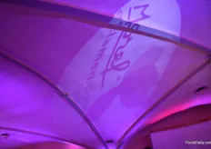 The Morel logo projected on the roof. 
