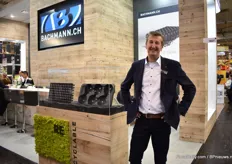 Erwin Verbraeken of Bachmann promoting the fact that their tray are 100% recyclable and 100% recycled. "Our trays always had these characteristics, but as it is such a hot topic, we show also at the show."