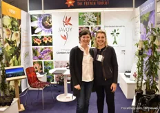 Marie-Laure Rauline of Javoy Plants and Cecile Duval of Les pépinières de France. Javoy is presenting their three new clematis varieties; Clematis Christmas Surprise - an evergreen that is flowering for Christmas, Clematis Sugar Sweet - flowering in spring and has a scent close to rubenia, and Burning Love, a deep red colored one that also well adapts to the climate of Southern Europe.