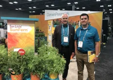 Karl Batschke (left) and Seth Reed stand next to sun loving SunFern™ Artemisia, a great texture component to mixed containers and landscapes. The Darwin Perennials booth also featured a compact Buddleia series named Chrysalis™ that grows beautifully in containers or hanging baskets, too.