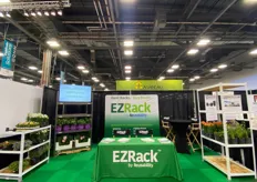 The booth of EZRack. with the rental shipping racks and retail-ready racks for growers. 