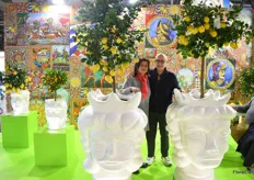 Tindara and Andrea with some impressive decorations to showcase La Vivaio Palmara's lemon trees.