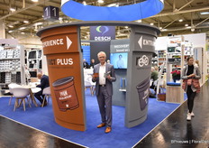 Kees Waqué of Desch. At their booth, in this large container, they show what their Recover and D-Text Plus pots are made of, showing the visitors the advantages of recycled plastic.