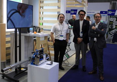 IGEBA showing the fog machine at the German Pavilion, Yimei Heng with Agrofog Vietnam, Mark Wee with Constellar Exhibitions and Kai Moellendorf with IGEBA