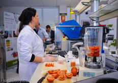 Inside the lab, researchers are determining taste properties of the tomatoes.