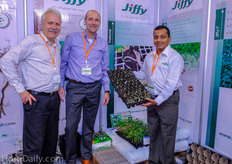 The team from Jiffy with the Orchid plug: Roelof Drost, Martijn Mellema and Athula Fernando.