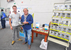 Robbert Duijndam and Bert Duijndam from Duijndam Machines B.V. in front of the HortiDaily booth.