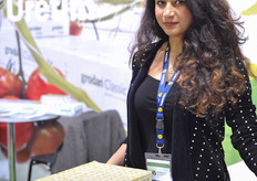 Hostess at the booth of Grodan Turkey.