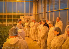 In the Lisianthus greenhouse. Ineke van Meggelen from GreenQ explained the group how hydroponic Lisiantes are cultivated with an eb and flow system.