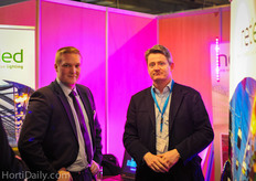 Niko Kivioja of NetLed welcomed tour participant Tom Naylor in his booth.