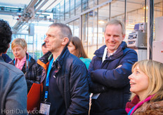 UK grower Addy Breugem of AA Growers and Anke Le Guével of Philips Horti discussing LEDs at the Futagrow trial.
