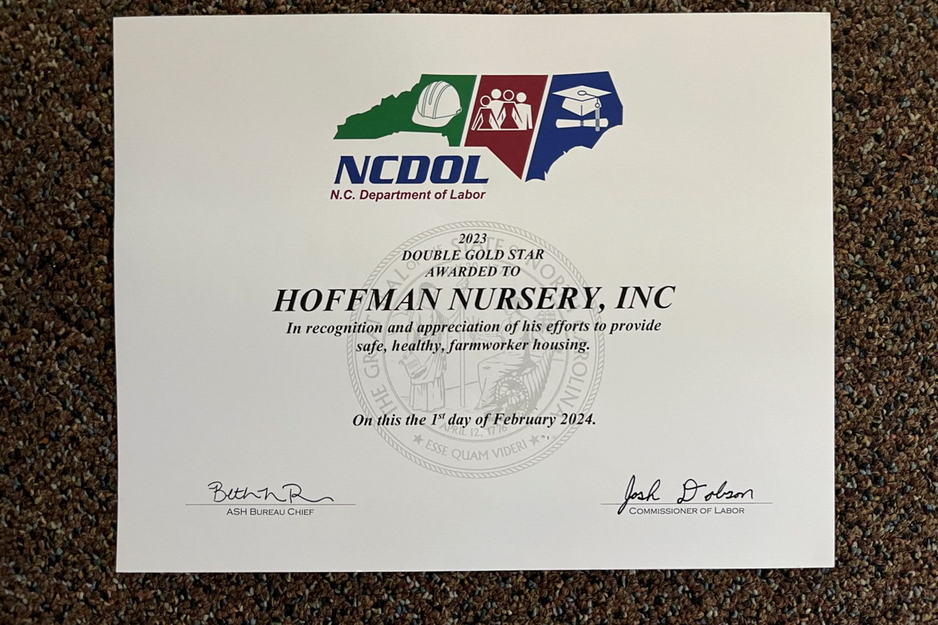 US Hoffman Nursery receives Gold Star Grower Housing Award