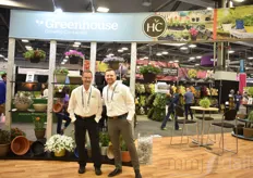 Colin Maxwell and Jacob Wilkinson at The HC Companies stand, where they displayed their wholesale plant containers and commercial planters.