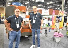 Jay Honeycutt and Jeffrey Benne in front of Javo’s potting machine. They were excited to be back at the show, as last year’s event was the most successful one for them so far.