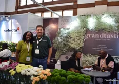 Virginia Gitonga and Felipe Gomez of Selecta Cut Flowers. highlight at their booth is Grandtastic, “a gypsophila that is giving more quality in terms of flower side, number of flowers, stem weight and stem length.”