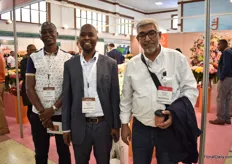 Kenyan flower growers Martin Kimathi and Benard Muthuri of Panocal International Limited with Saudi Arabian importer Sulaiman Aloqaibi of United Wholesale Group Co. who were visiting the show.