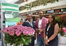 Kidist Wolde, of Tinaw Business one of the Ethiopian growers at the EHPEA stand with Tewodros Zwendie of EHPEA and Mizan Solomon of HPP Exhibitions.